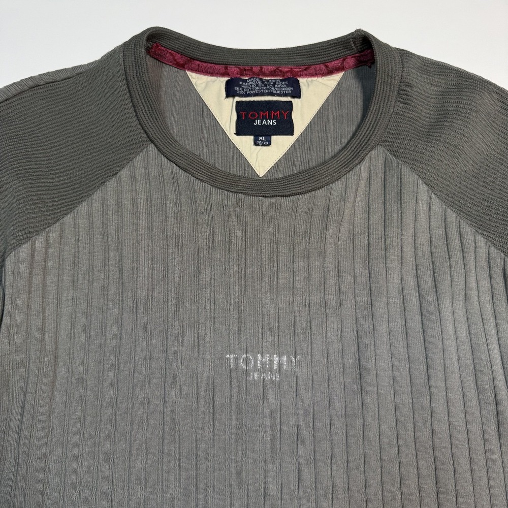 Tommy Jeans Y2K Mens XL Gray Ribbed Knit Long Sleeve